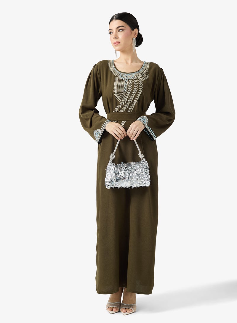 hayas closet Embroidered Belted Jalabiya - Image 4